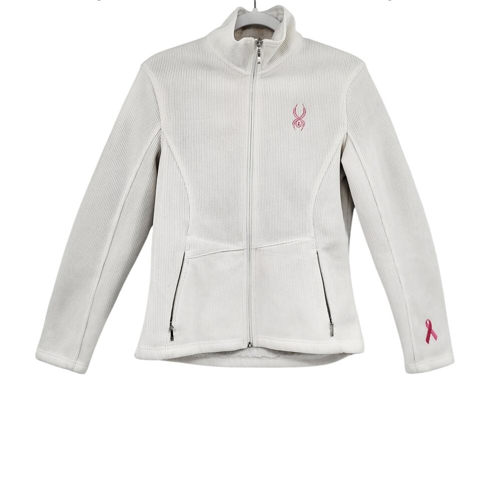 Spyder Core Sweater Jacket White & Pink Ribbon for Breast Cancer Awareness Sz M